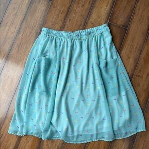 NWT Women’s Light teal Skirt with Easter Bow Print, slip, pockets, size 2xl